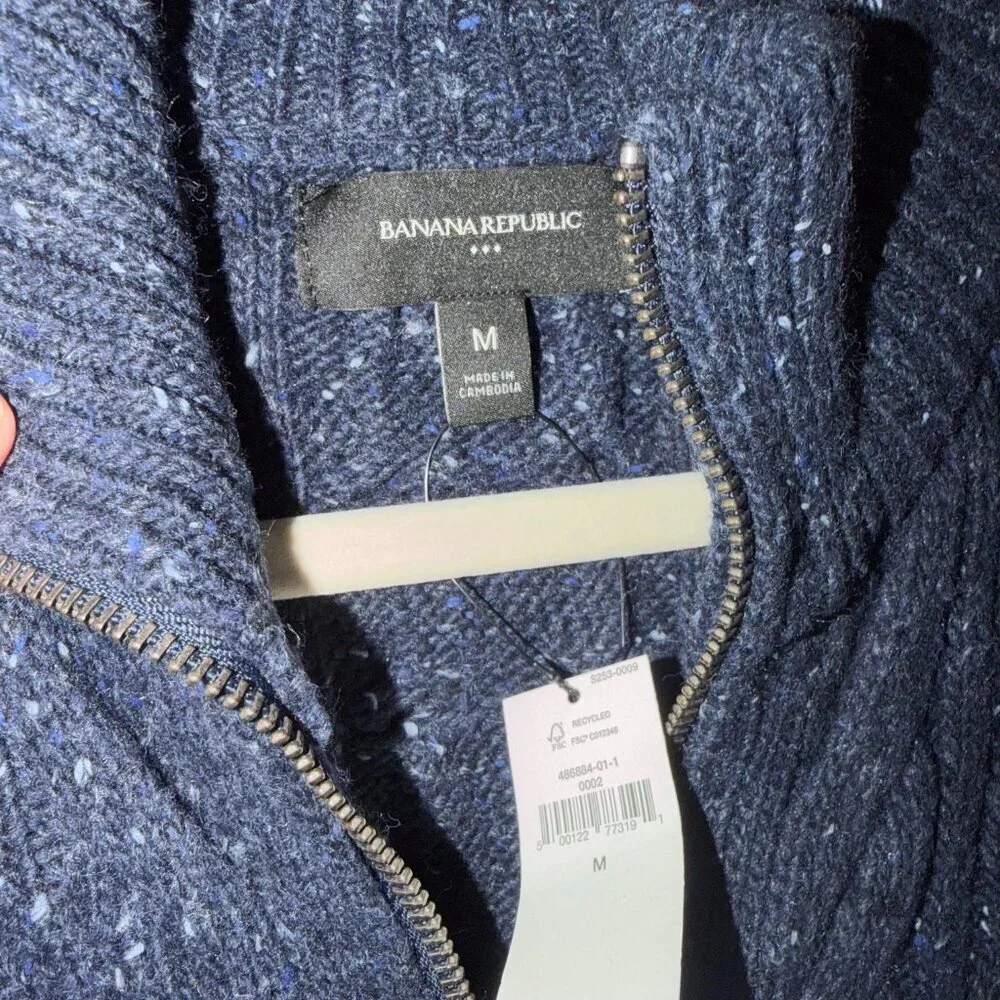 Banana Republic Tweed Cable Sweater Cardigan Wool Blend Preppy - NWT - Medium